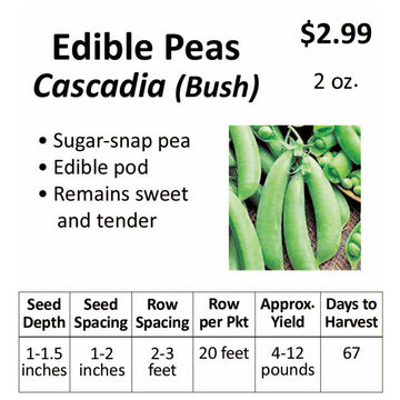 Peas - Cascadia (Edible Pod) (seeds)